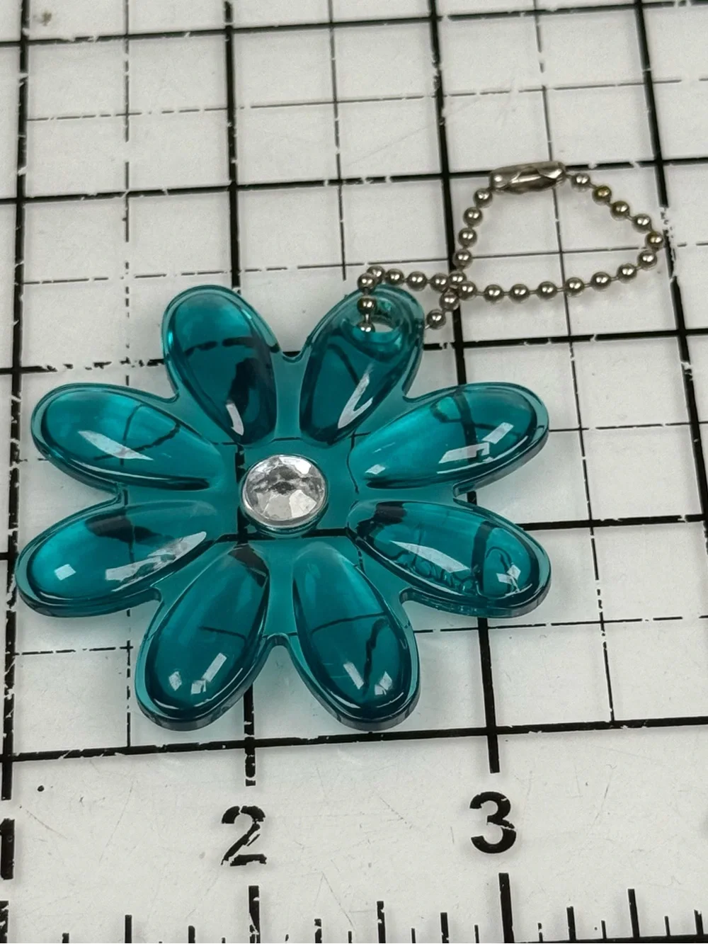 Coach Teal Flower Acrylic Keychain Charm with Clear Rhinestone